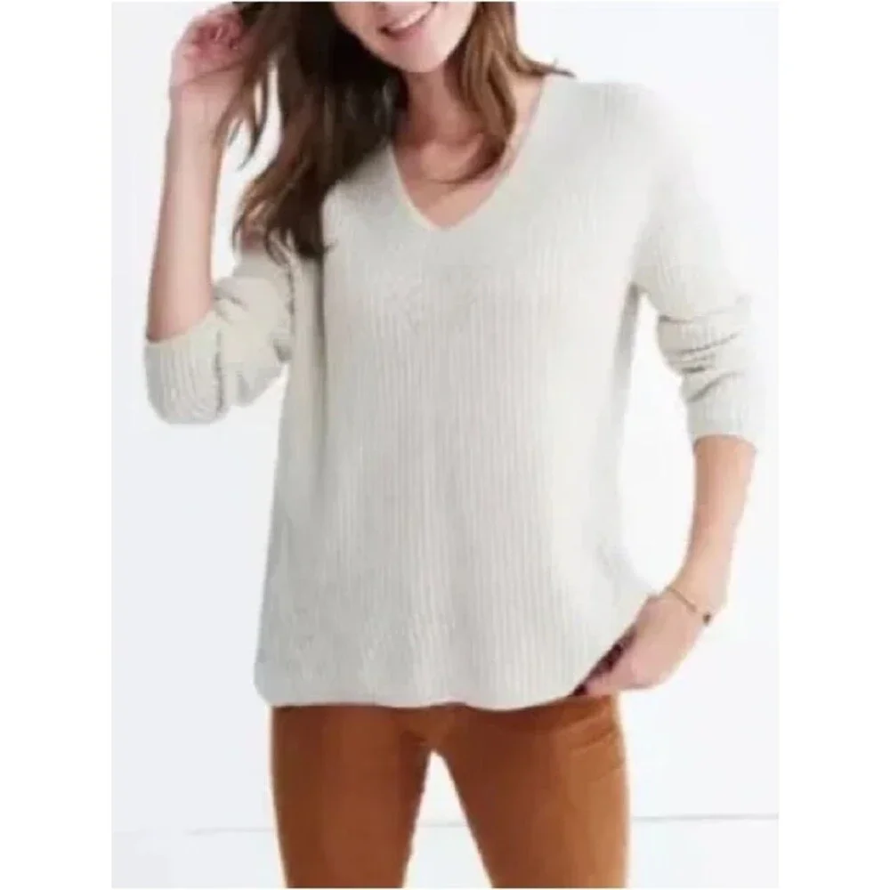 Madewell Oversized Slouchy Merino Wool Ribbed Knit Sweater Cream Large